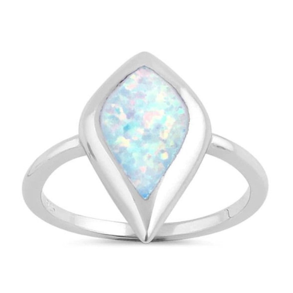 Mystic Shape White Fire Opal Ring .925 Sterling Silver Women's - Picture 14 of 16